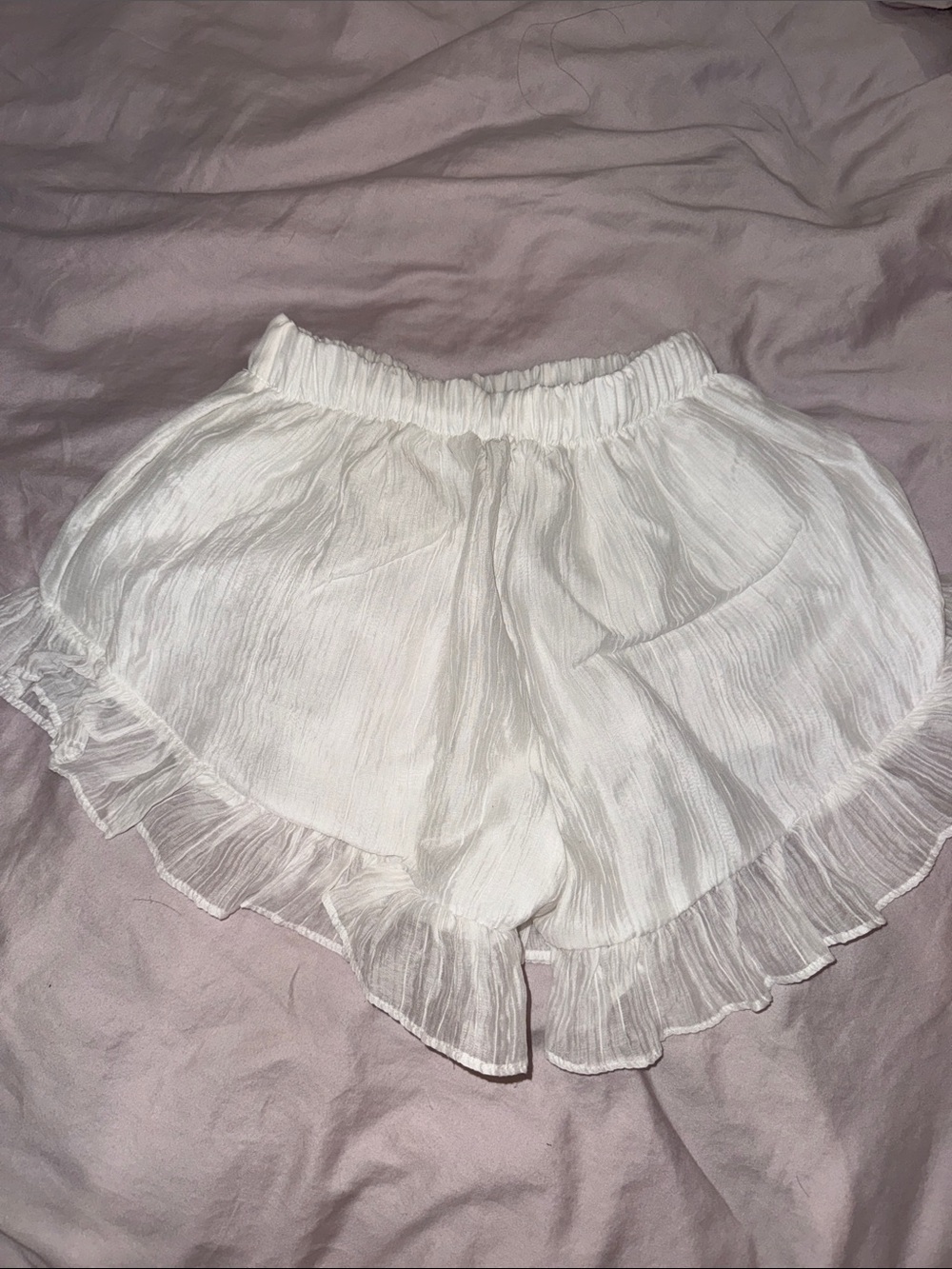 White Ruffled Women's Shorts - Lightweight Elastic Waist